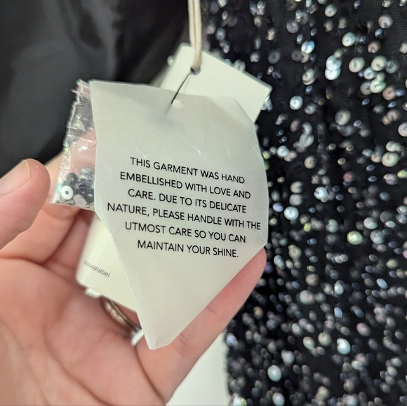 Revolve Tularosa Allison Silver Beaded Sequin Dress with Puff Sleeves Party - Picture 13 of 14